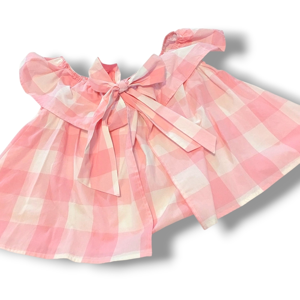 Lauren James Women's Riley Gingham Ruffle Top, Pink Cotton Candy. Size L - Picture 2 of 9